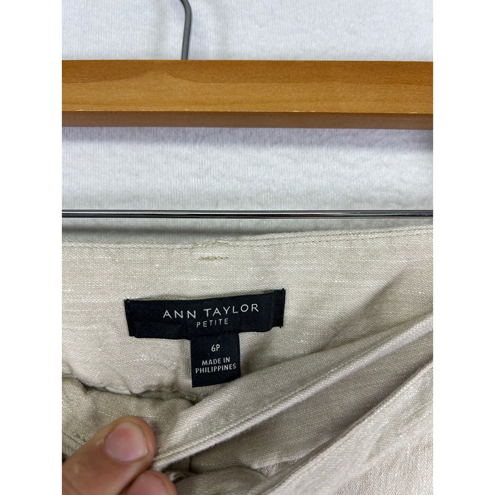 Coastal Grandma Ann Taylor Petite Women 6P Beige Linen Blend Wide Leg Crop Pants - Picture 3 of 11